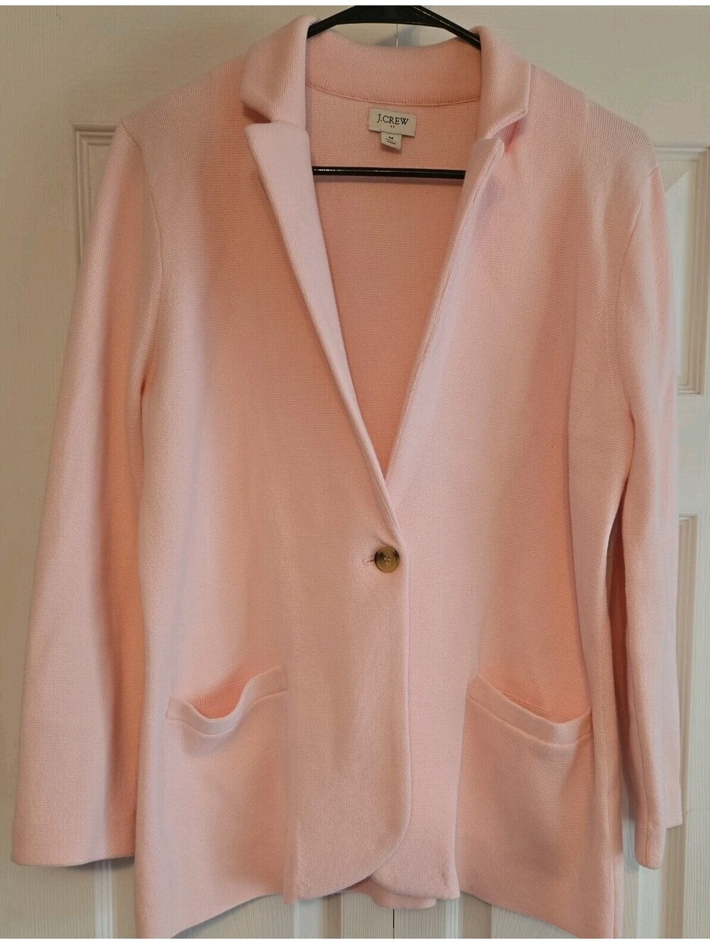 J Crew schoolboy sweater blazer cardigan Business Casual Pink Cotton Sz M Office